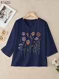 Bluzka bawełniana z haftem kwiatowym | V-neck 3/4 rękaw