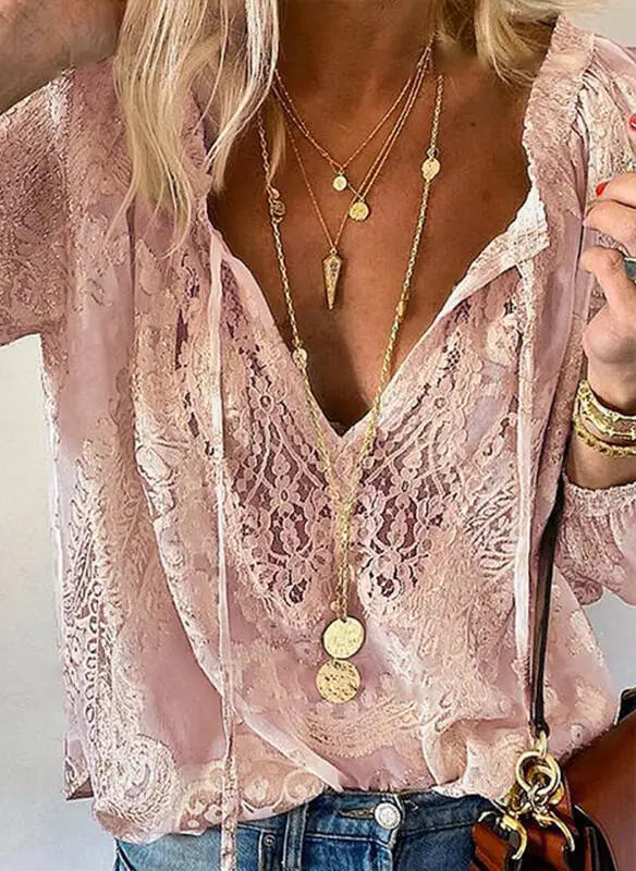 Bluzka boho z koronką | Głęboki dekolt V