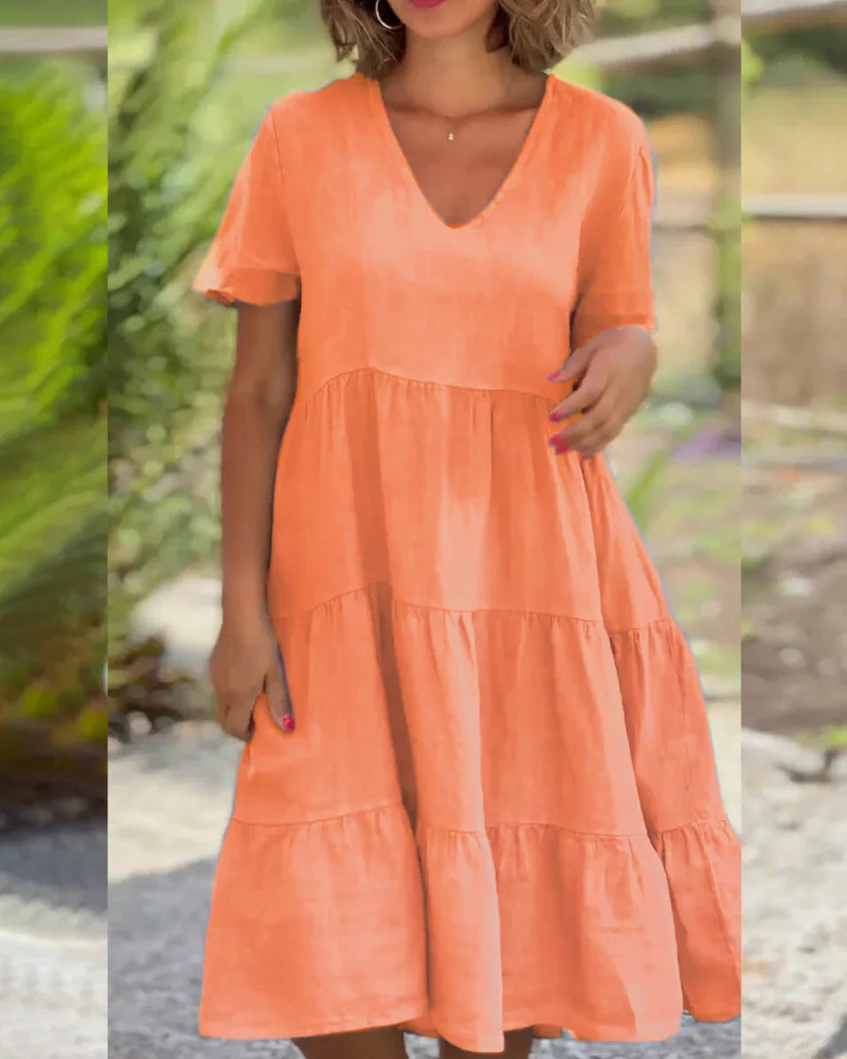 Sukienka z krótkim rękawem | Swing letnia V-neck bawełna
