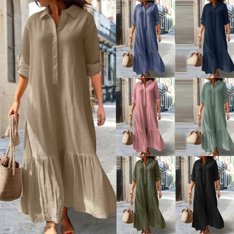 Sukienka lniana z długim rękawem | Elegancka midi