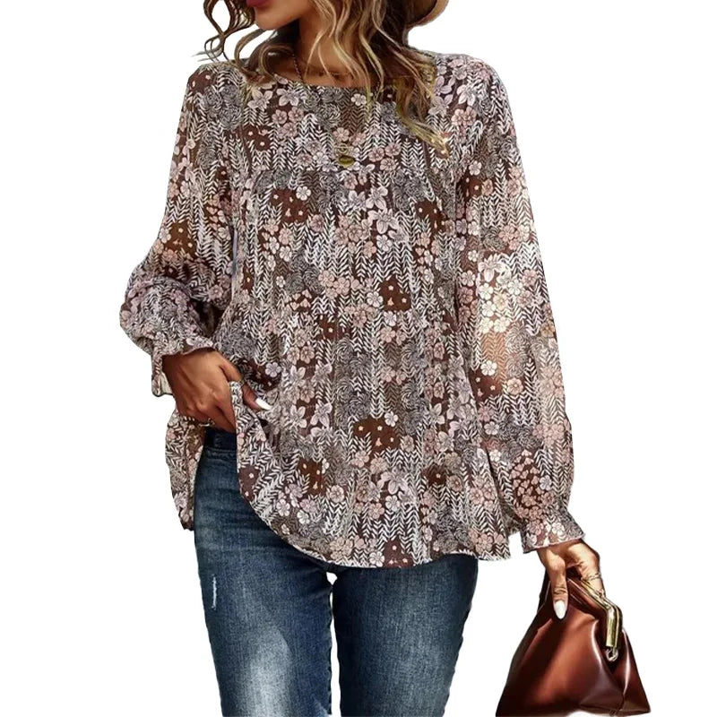 Bluzka z nadrukiem i długim rękawem | Luźna plus size