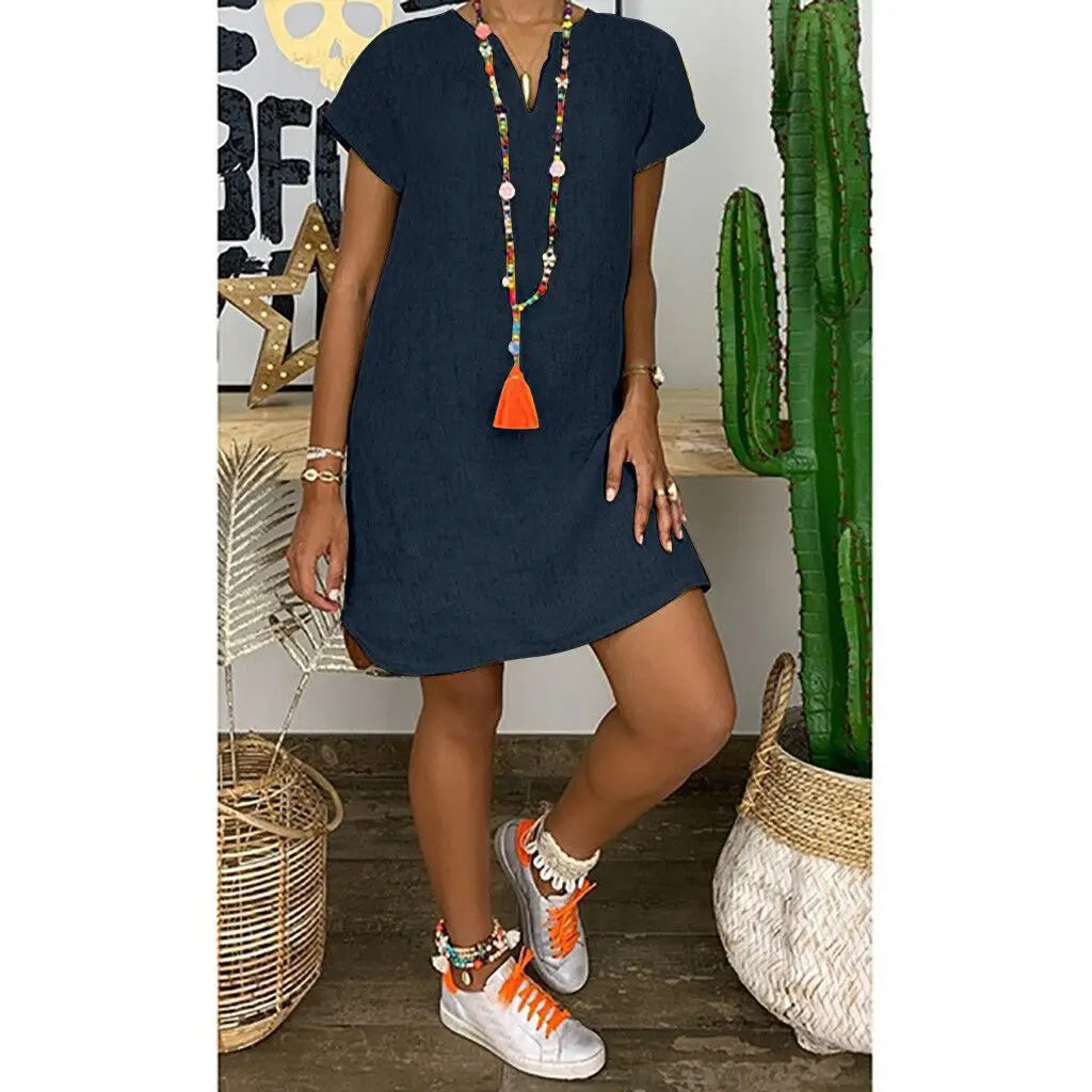 Sukienka mini V-neck z krótkim rękawem | Kolorowa letnia