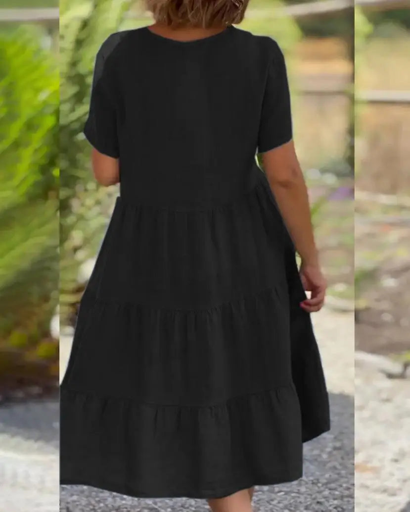 Sukienka z krótkim rękawem | Swing letnia V-neck bawełna