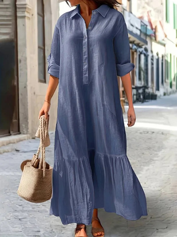 Sukienka lniana z długim rękawem | Elegancka midi