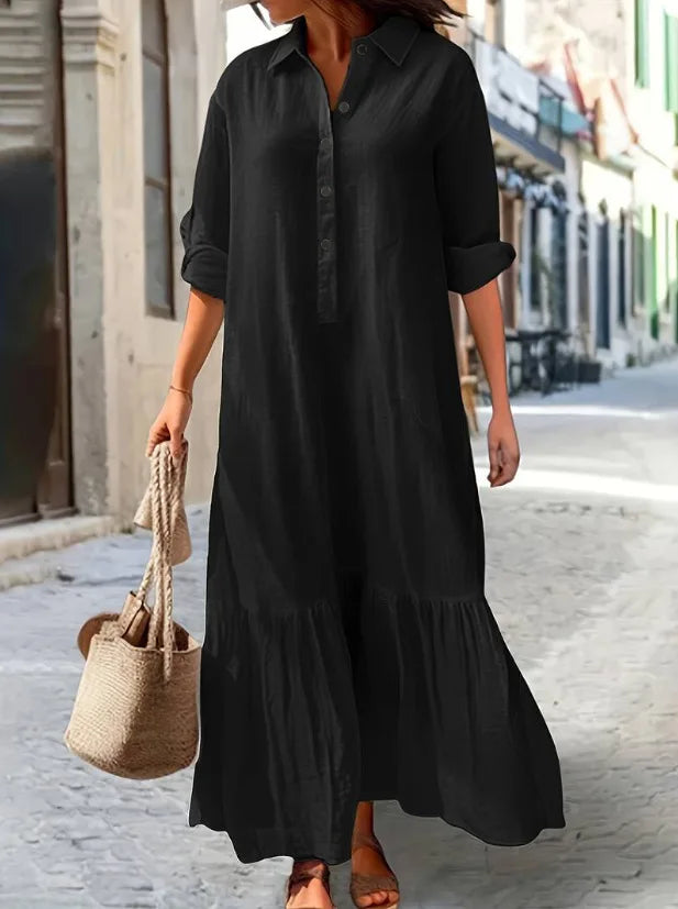 Sukienka lniana z długim rękawem | Elegancka midi