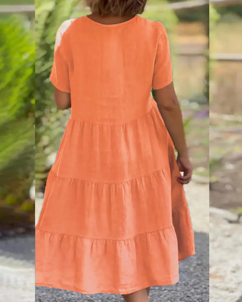 Sukienka z krótkim rękawem | Swing letnia V-neck bawełna