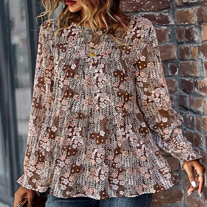 Bluzka z nadrukiem i długim rękawem | Luźna plus size