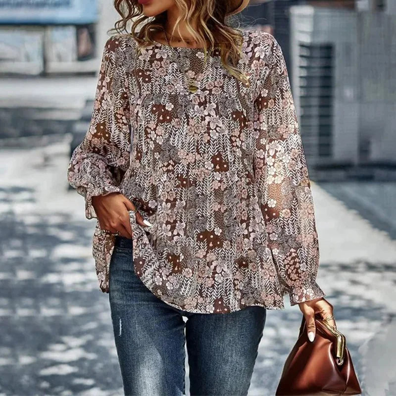Bluzka z nadrukiem i długim rękawem | Luźna plus size