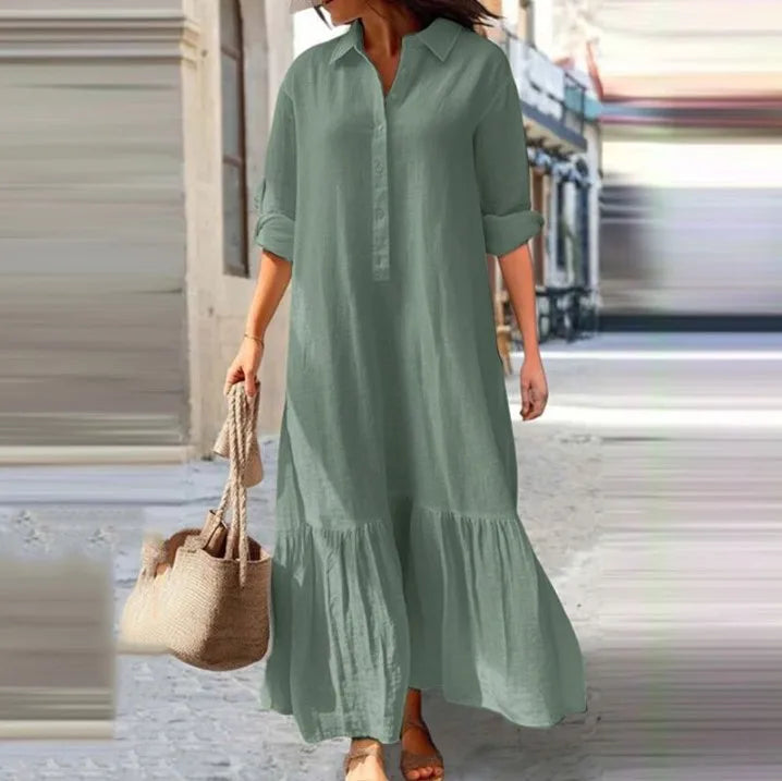 Sukienka lniana z długim rękawem | Elegancka midi