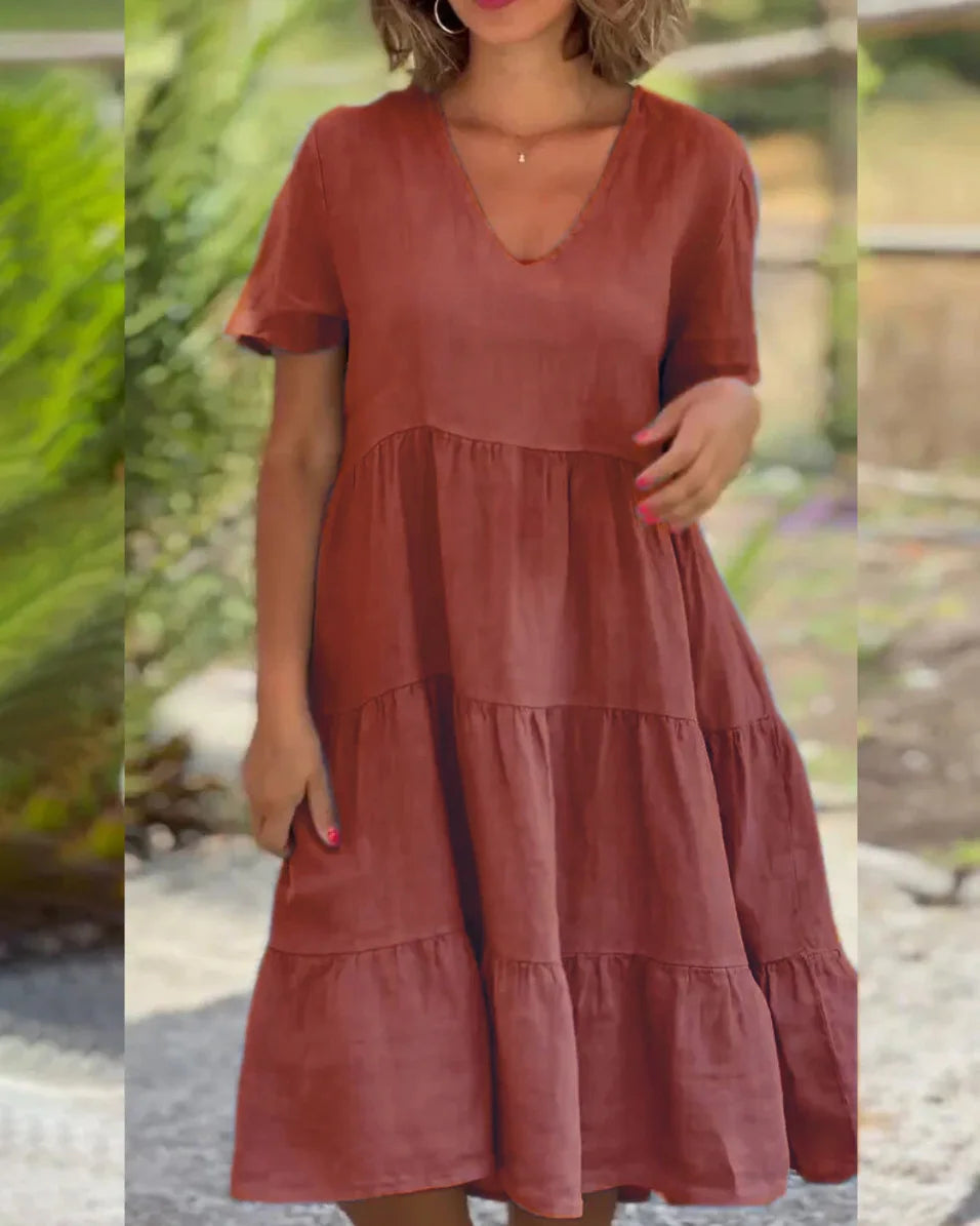 Sukienka z krótkim rękawem | Swing letnia V-neck bawełna
