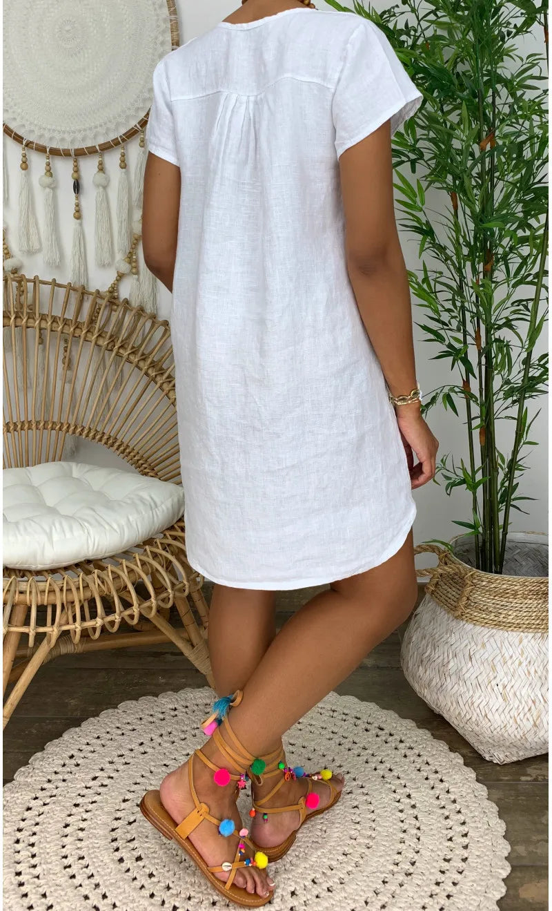 Sukienka mini V-neck z krótkim rękawem | Kolorowa letnia