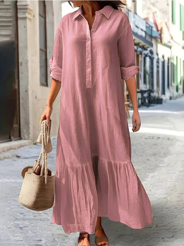Sukienka lniana z długim rękawem | Elegancka midi