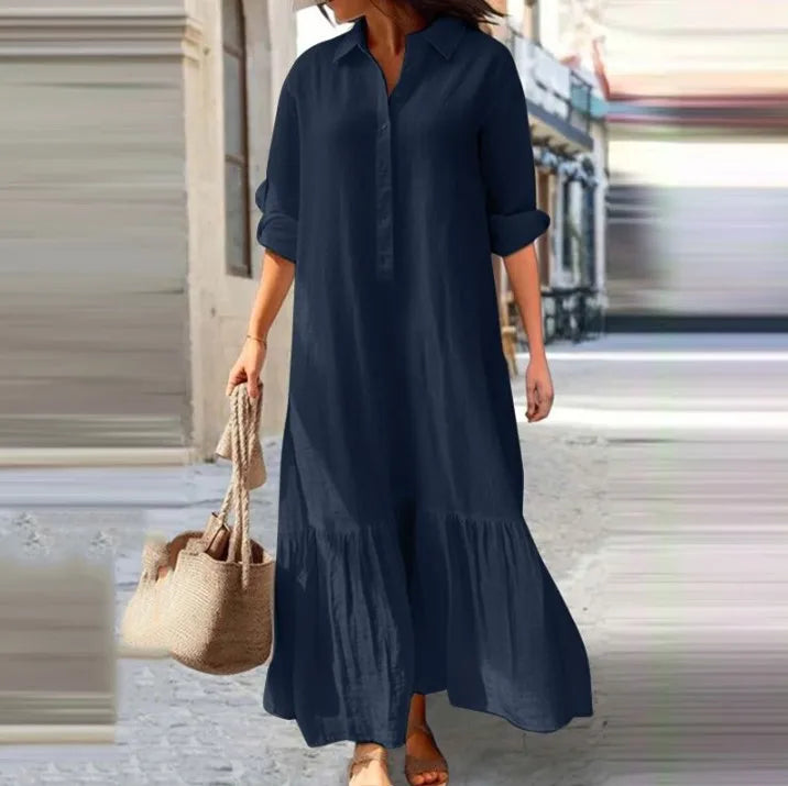Sukienka lniana z długim rękawem | Elegancka midi