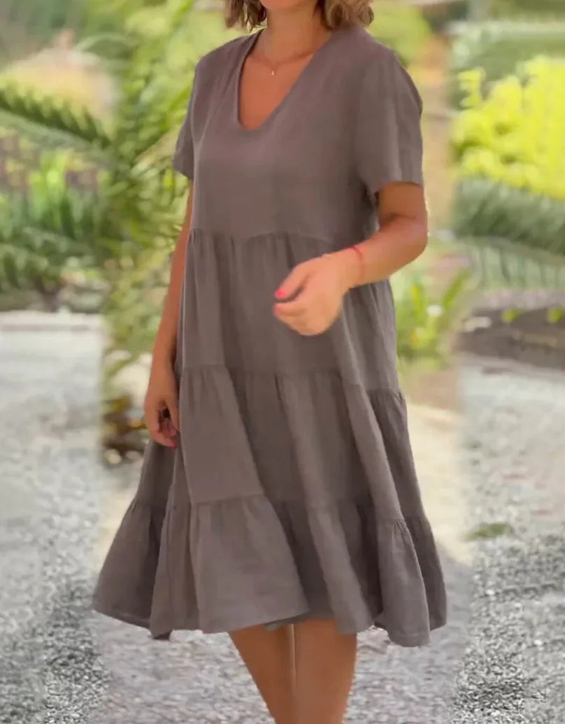 Sukienka z krótkim rękawem | Swing letnia V-neck bawełna