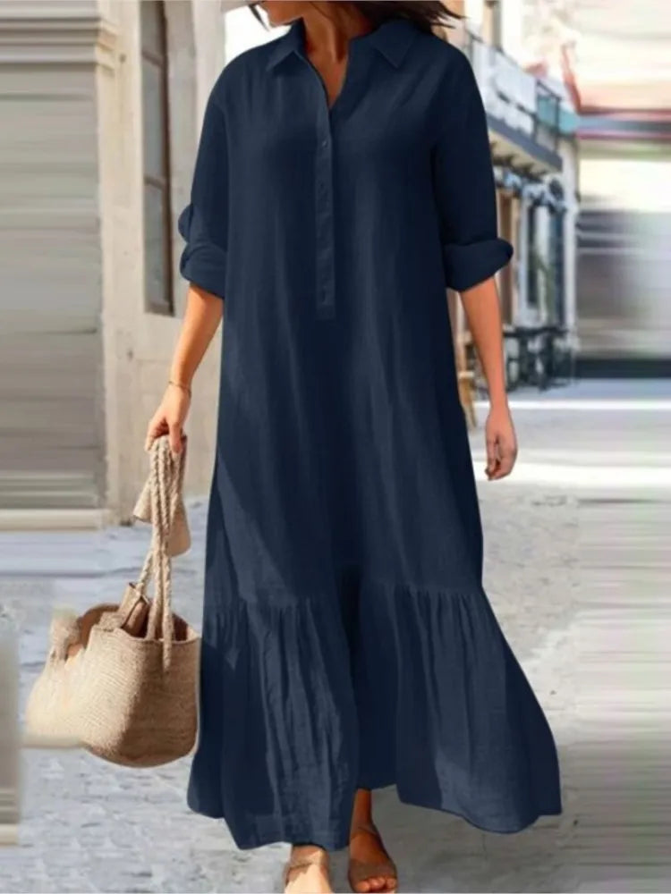 Sukienka lniana z długim rękawem | Elegancka midi