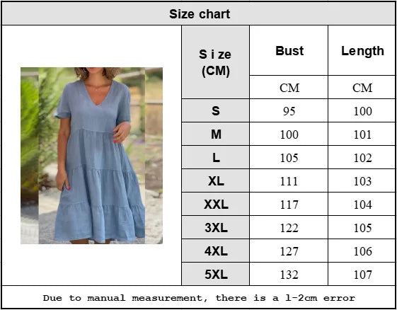 Sukienka z krótkim rękawem | Swing letnia V-neck bawełna
