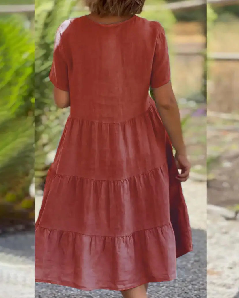 Sukienka z krótkim rękawem | Swing letnia V-neck bawełna