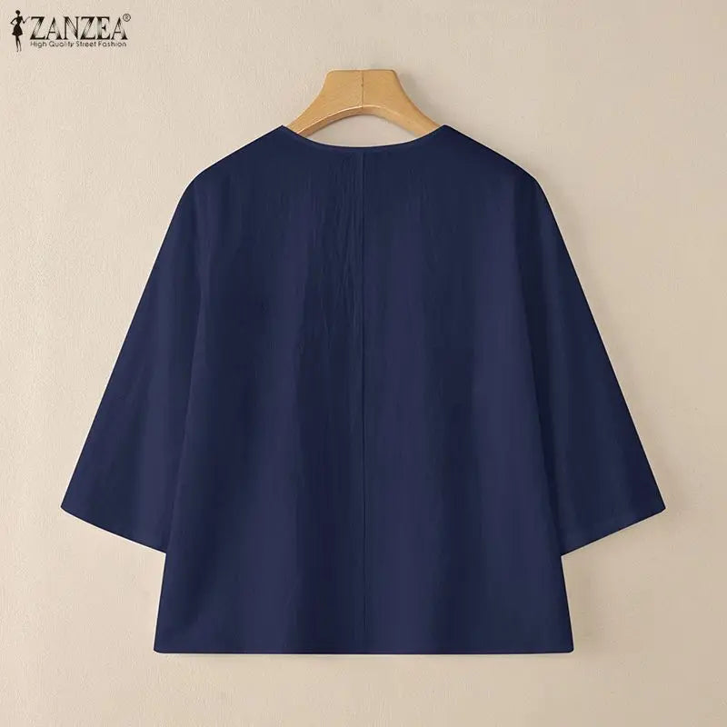 Bluzka bawełniana z haftem kwiatowym | V-neck 3/4 rękaw