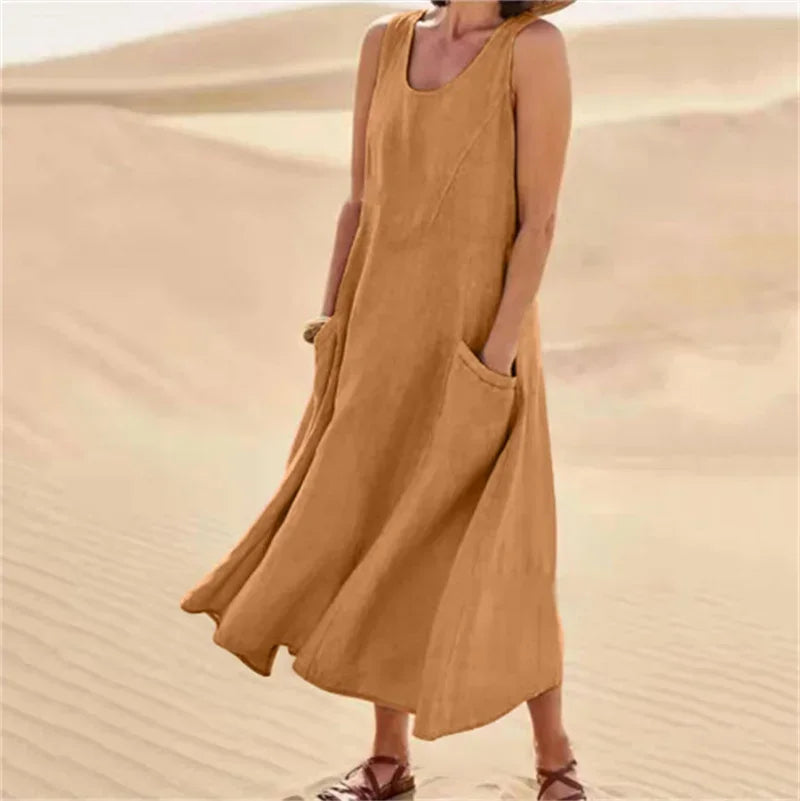 Sukienka na ramiączkach z kieszeniami | Elegancka midi