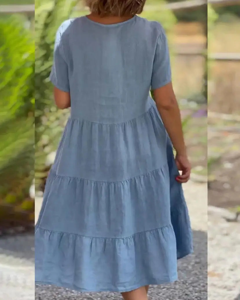 Sukienka z krótkim rękawem | Swing letnia V-neck bawełna