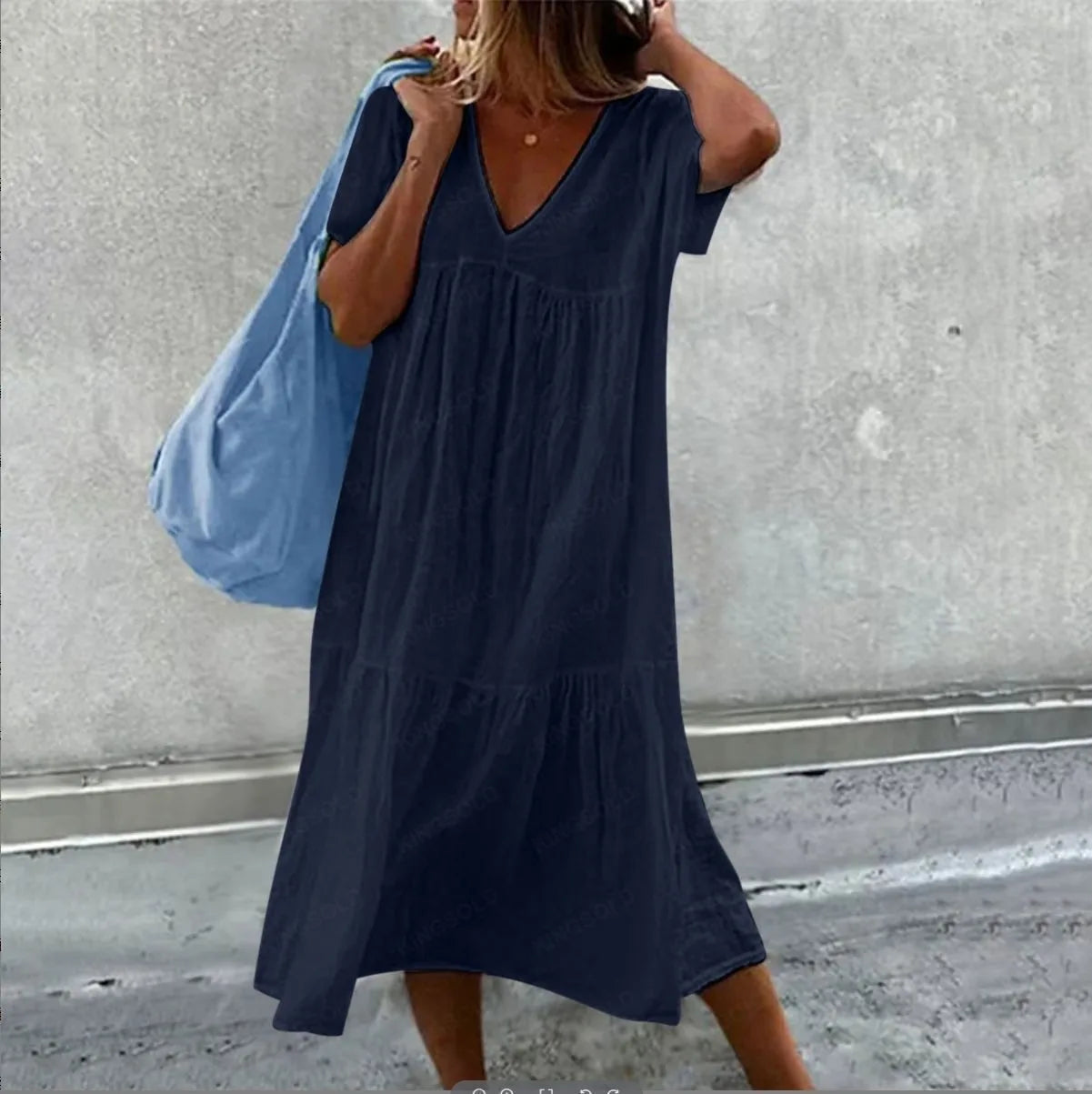 Długa sukienka z krótkim rękawem | V-neck kolorowa maxi