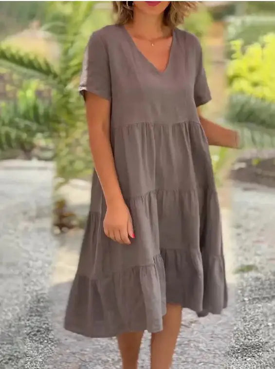 Sukienka z krótkim rękawem | Swing letnia V-neck bawełna