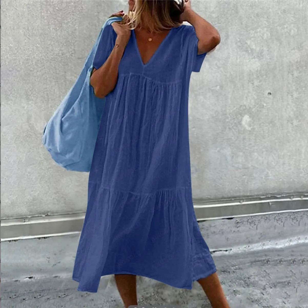 Długa sukienka z krótkim rękawem | V-neck kolorowa maxi