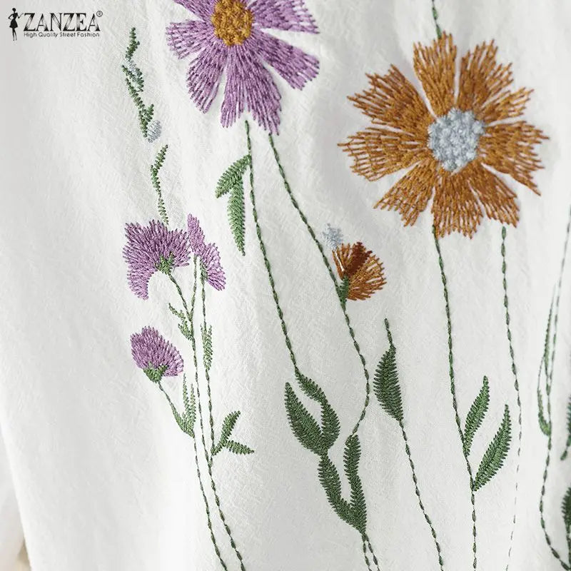 Bluzka bawełniana z haftem kwiatowym | V-neck 3/4 rękaw