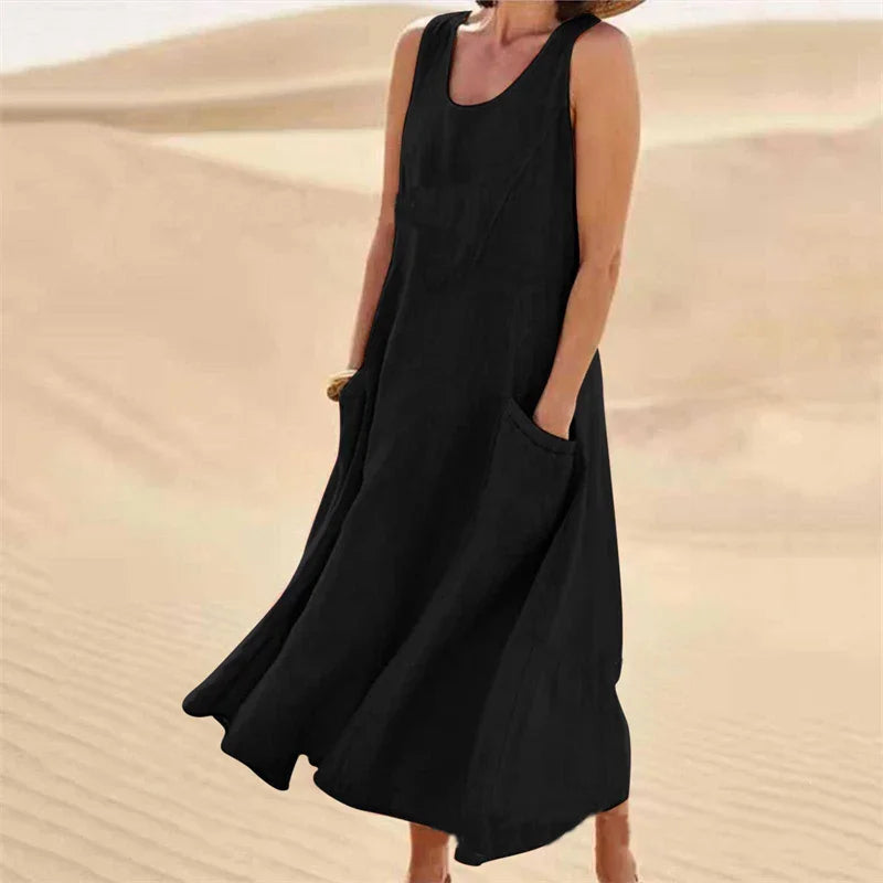 Sukienka na ramiączkach z kieszeniami | Elegancka midi